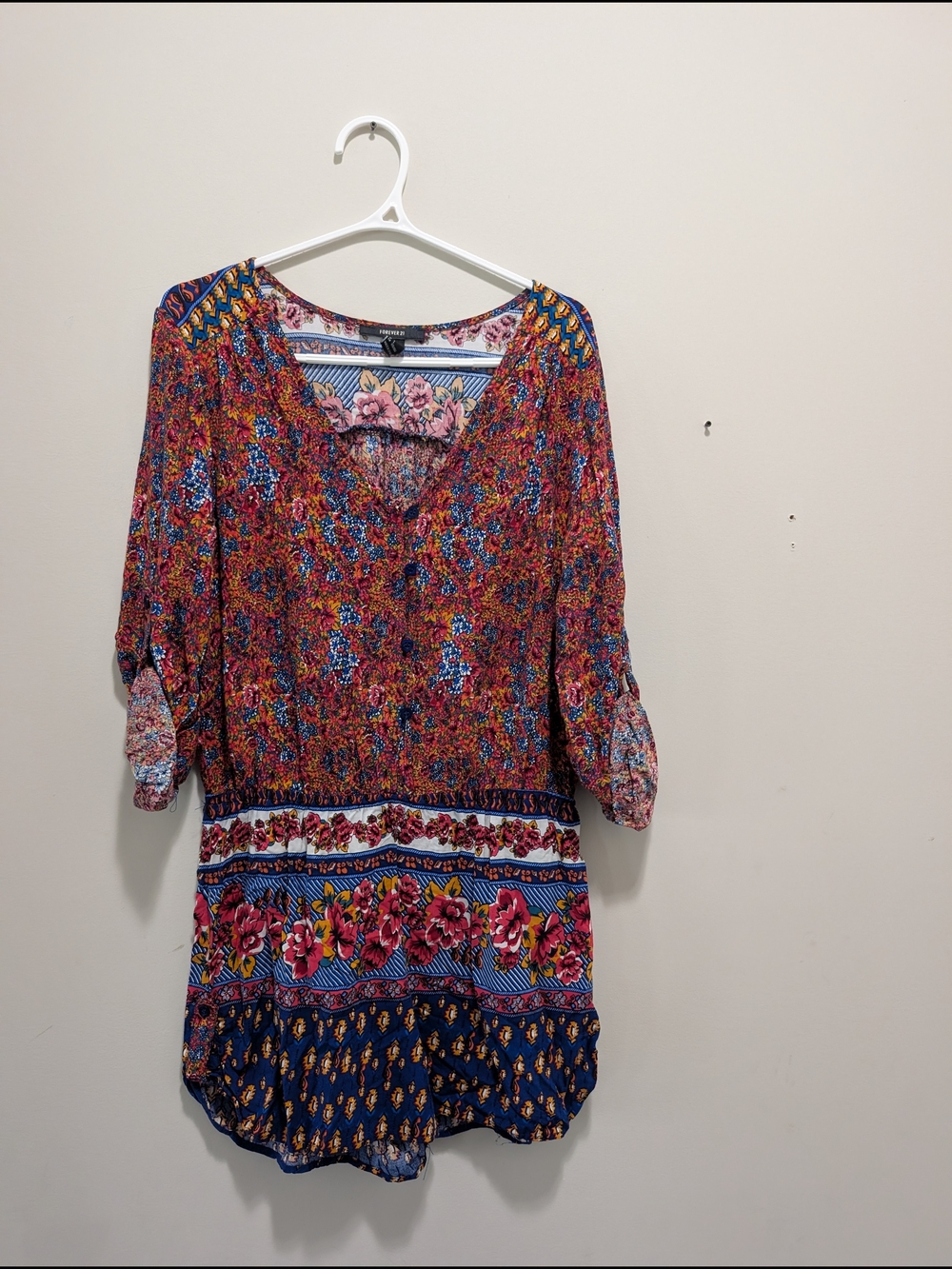 Forever 21 Floral Mixed-Print Romper - Navy, Red, Pink